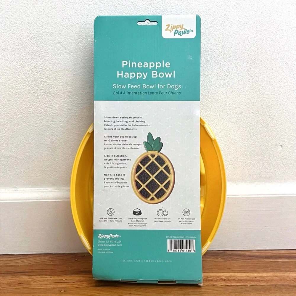 Pineapple Happy Bowl - Yellow Slow Feed Dog Bowl